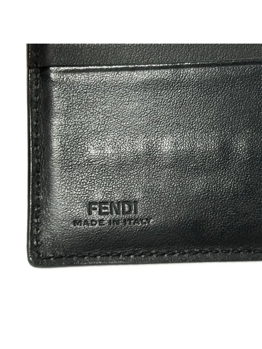 Fendi Bifold Wallet Zucca Pattern Gray Black Dark Yellow Leather